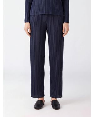 Pleats Please Issey Miyake High-Waisted Pleated Wide-Leg Crêpe Pants - Blue