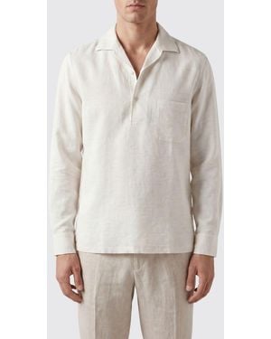 Lardini Long-Sleeved Linen And Cashmere Polo Shirt With Cuban Collar - Grey