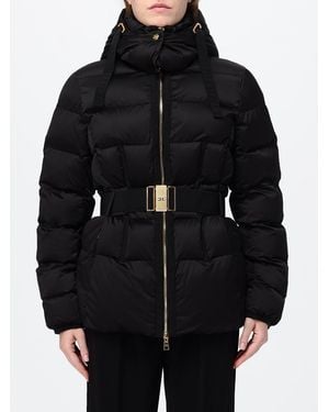Elisabetta Franchi Short Quilted Puffer Jacket With Removable Hood And Belt - Black