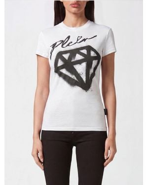 Philipp Plein Slim Fit Stretch Cotton T-Shirt With Graphic Logo Print - White