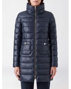 Herno Lange, Wasserabweisende -Daunenjacke Aus Nylon Mit Hohem Kragen Und Schmaler Passform - Blau