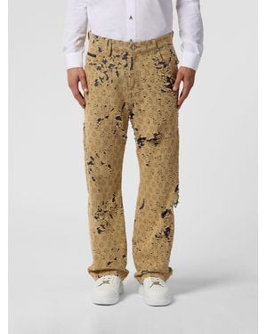 Philipp Plein Destroyed Beach Wide Leg Jeans - Natural