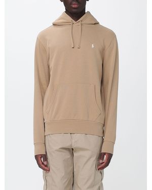 Polo Ralph Lauren Embroidered Logo Cotton Hoodie With Drawstring And Kangaroo Pocket - Natural