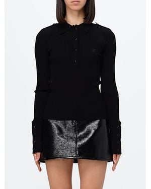Courreges Courr&Egrave	Ges Long-Sleeved Viscose Knit Polo Shirt With Ribbed Collar - Black