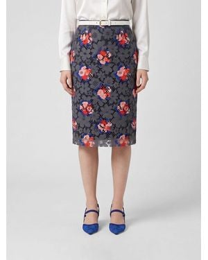 Fendi Floral Print Lace Midi Skirt - Blue