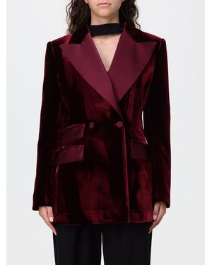 SIMONA CORSELLINI Double-Breasted Velvet Blazer With Peak Lapels - Red