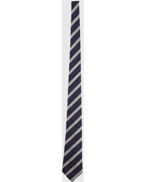 Giorgio Armani Jacquard Striped Silk Tie - White