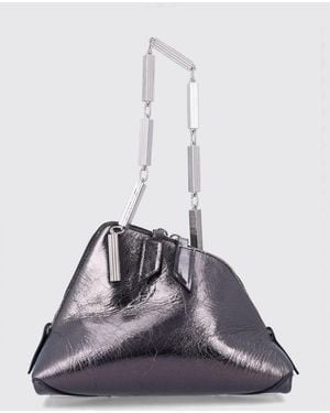 The Attico La Scala Crackled Leather Mini Handbag With Metallic Handle - Gray