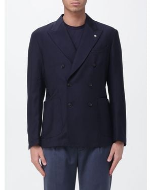 Manuel Ritz Double-Breasted Wool Blazer - Blue