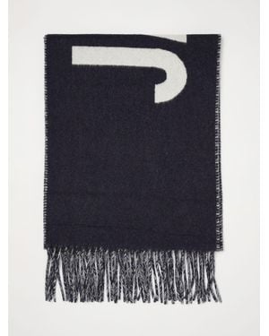 Jacquemus Schal Aus Reiner Schurwolle Mit Schriftzug-Logo Und Fransenrändern - Blau