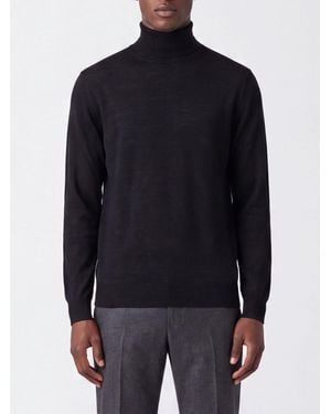 Kangra Extrafine Merino Wool Turtleneck Sweater With Ribbed Trims - Blue