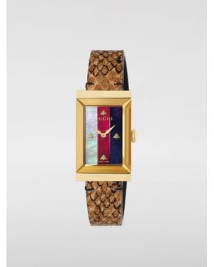 Gucci G Frame Quadrante Web Madreperla Cinturino Pitone - Metallizzato