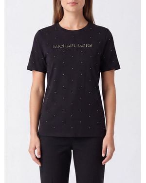 Michael Kors Studded Logo Print Cotton T-Shirt With Crew Neck - Black