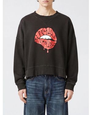 HTC Relaxed Fit Graphic Print Cotton Sweatshirt - Black