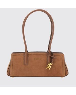 Michael Kors Laila Suede Shoulder Bag With Logo Charm - White