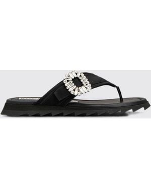 Roger Vivier Slidy Viv' Satin Thong Sandals With Jewelled Buckle - Black