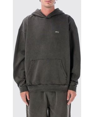 Obey Relaxed Fit Cotton Hoodie Sweatshirt With Pouch Pocket And Logo - Gray