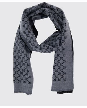 Gucci Gg Jacquard Wool Scarf With Fringed Hem - Blue