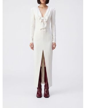 Alessandra Rich Crêpe Sheath Midi Dress With Bow And Front Slit - White