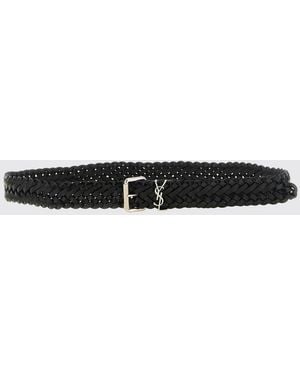 Saint Laurent Gürtel Aus Kalbsleder Mit Ysl-Monogramm-Schnalle - Weiß
