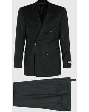 Canali Regular Fit Double-Breasted Pure Wool Suit - Black