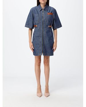 Fendi Minivestido Camisero Slim Fit De Denim De Algodón Con Cremallera - Azul