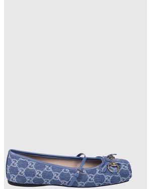 Gucci Gg Monogram Denim Ballet Flats With Horsebit Detail - Blue