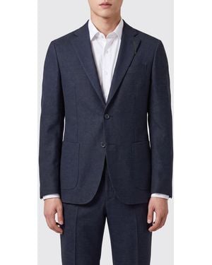 Santaniello Single-Breasted Wool Blend Blazer - Blue