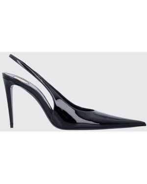 Saint Laurent Guermantes Patent Leather Slingback Court Shoes With Stiletto Heel - White