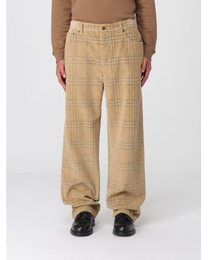 Burberry Checked Corduroy Cotton Pants - Natural