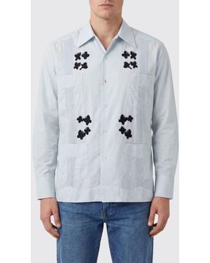 BAZISZT Long-Sleeve Cotton Shirt With Butterfly Embroidery - Grey