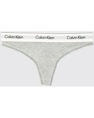 Calvin Klein Cotton And Modal Blend Thong With Logo Waistband - Natural