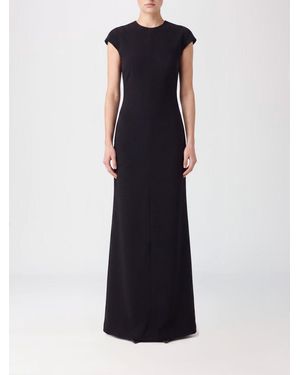 Jil Sander Long Virgin Wool Dress With Short Sleeves And Back Slit - Black