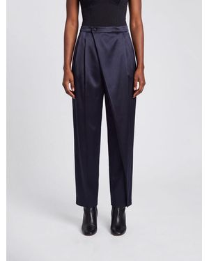 Alberta Ferretti High-Waisted Straight-Leg Satin Wrap Trousers - Blue