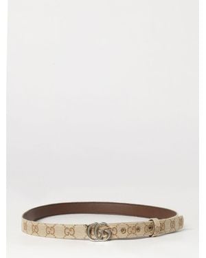 Gucci Gg Marmont Jacquard Fabric Belt With Monogram And Gg Buckle - Natural