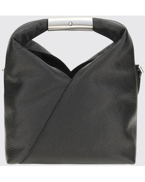MM6 by Maison Margiela Japanese Small Grained Leather Handbag With Stitch Logo - Black