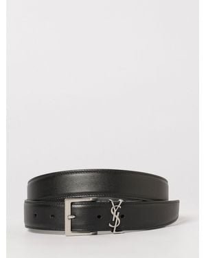 Saint Laurent Calfskin Leather Belt - Grey