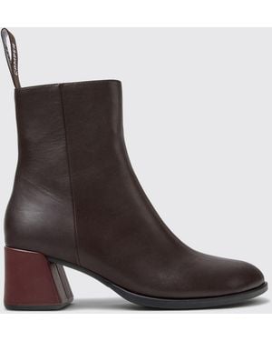 Camper Twins Smooth Leather Ankle Boots With Block Heel And Side Zip - Brown