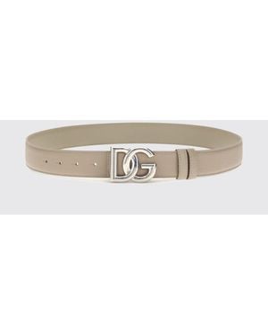 Dolce & Gabbana Dolce &Amp Gabbana Reversible Calf Leather Belt With Dg Monogram Buckle - Gray
