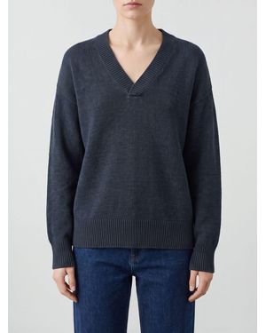 Our Legacy V-Neck Merino Wool Jumper With Ribbed Trims - Blue