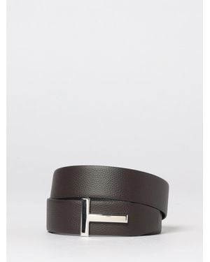 Tom Ford T-Grain Calfskin Leather Belt - Grey