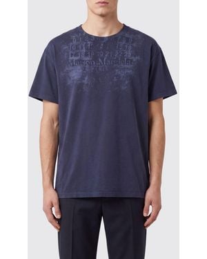 Maison Margiela Cotton T-Shirt With Numeric Logo And Dropped Shoulders - Blue