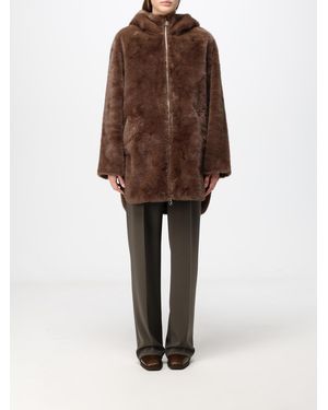 Joseph Ribkoff Knee-Length Faux Fur Coat With Hood - Brown