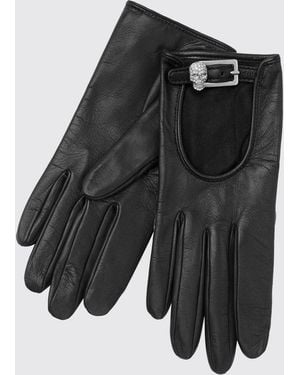 Philipp Plein Lambskin Gloves With Skull Print And Rhinestone Application - Black
