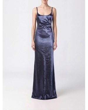 Elisabetta Franchi Python Print Satin Long Evening Gown - Blue