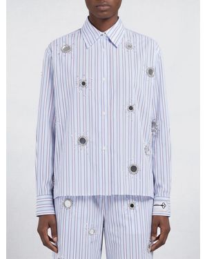 Des Phemmes Camisa De Algodón A Rayas Con Inserciones De Joyas - Azul
