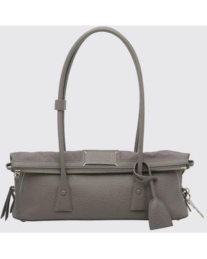 Maison Margiela 5Ac Calfskin Shoulder Bag With Contrast Stitching - Grey