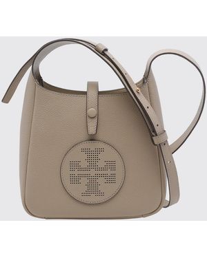 Tory Burch Miller Swing Calfskin Leather Shoulder Bag With Double T Logo - Grey