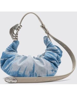 DIESEL Schultertasche Grab-D Aus Recyceltem Baumwoll-Denim Mit Oval-D-Logo - Blau