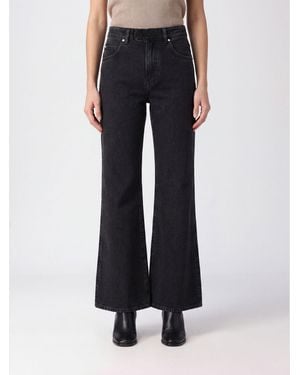 Pinko Vaqueros Acampanados De Talle Alto En Denim De Algodón Con Abertura Lateral - Azul